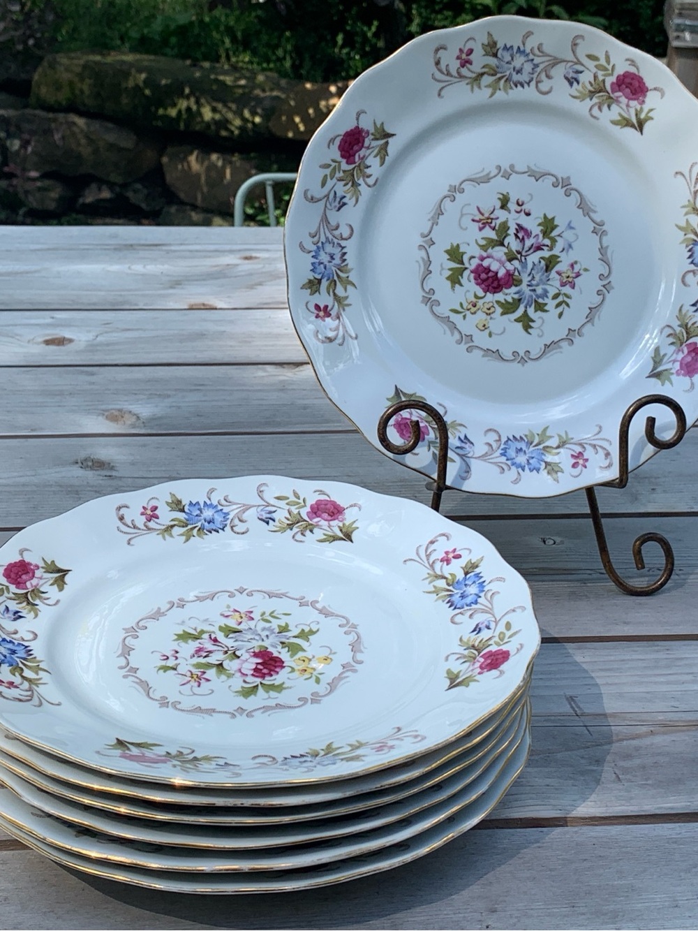 Vintage Karolyn’s “Summer Garden” Dinner Plates, Polish Fine China, Grannycore